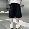 thumbnail image 4 of Big Kids Breathable Baggy Cargo Capri Shorts, Printed Fabric Snap Pocket Summer Light‑Weight Casual Shorts for Boys, 4 of 5