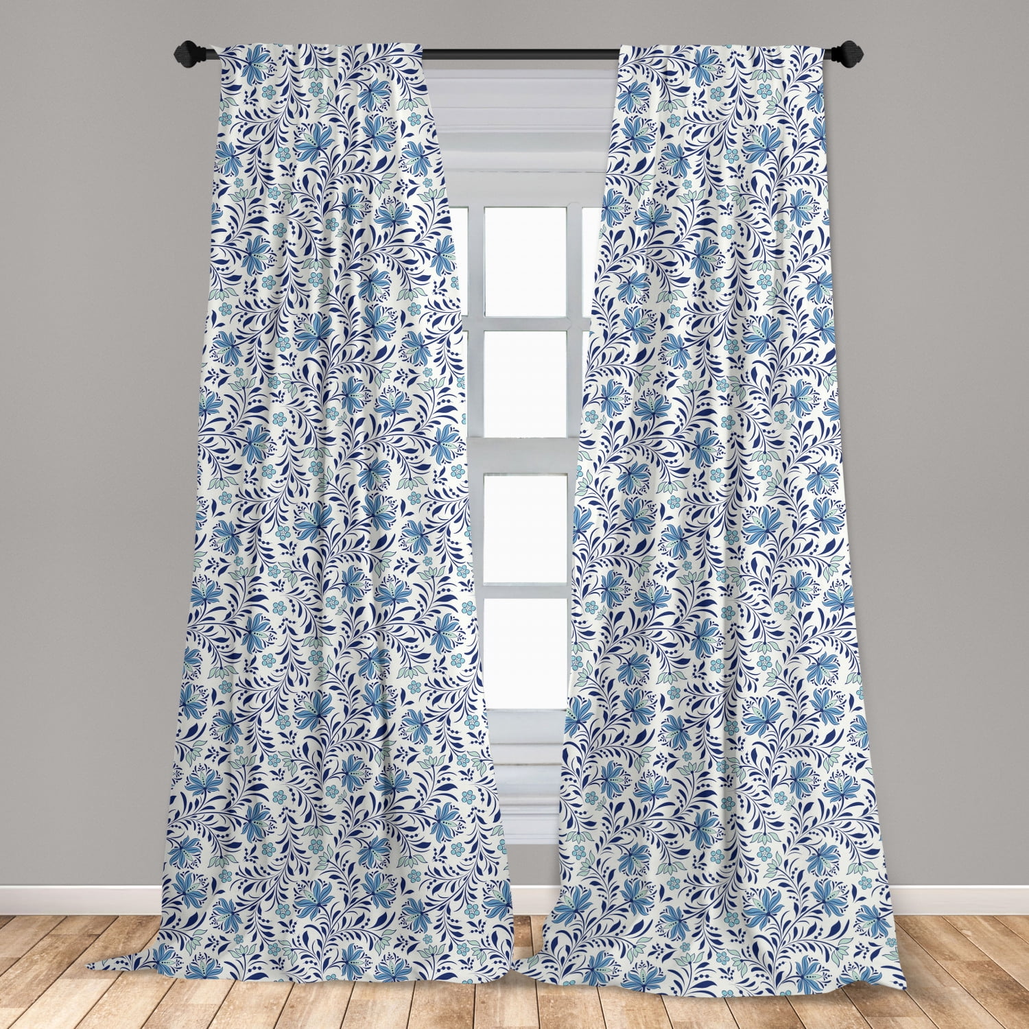 Floral Curtains 2 Panels Set, Blossoming Bluebelles Feng Shui Botany