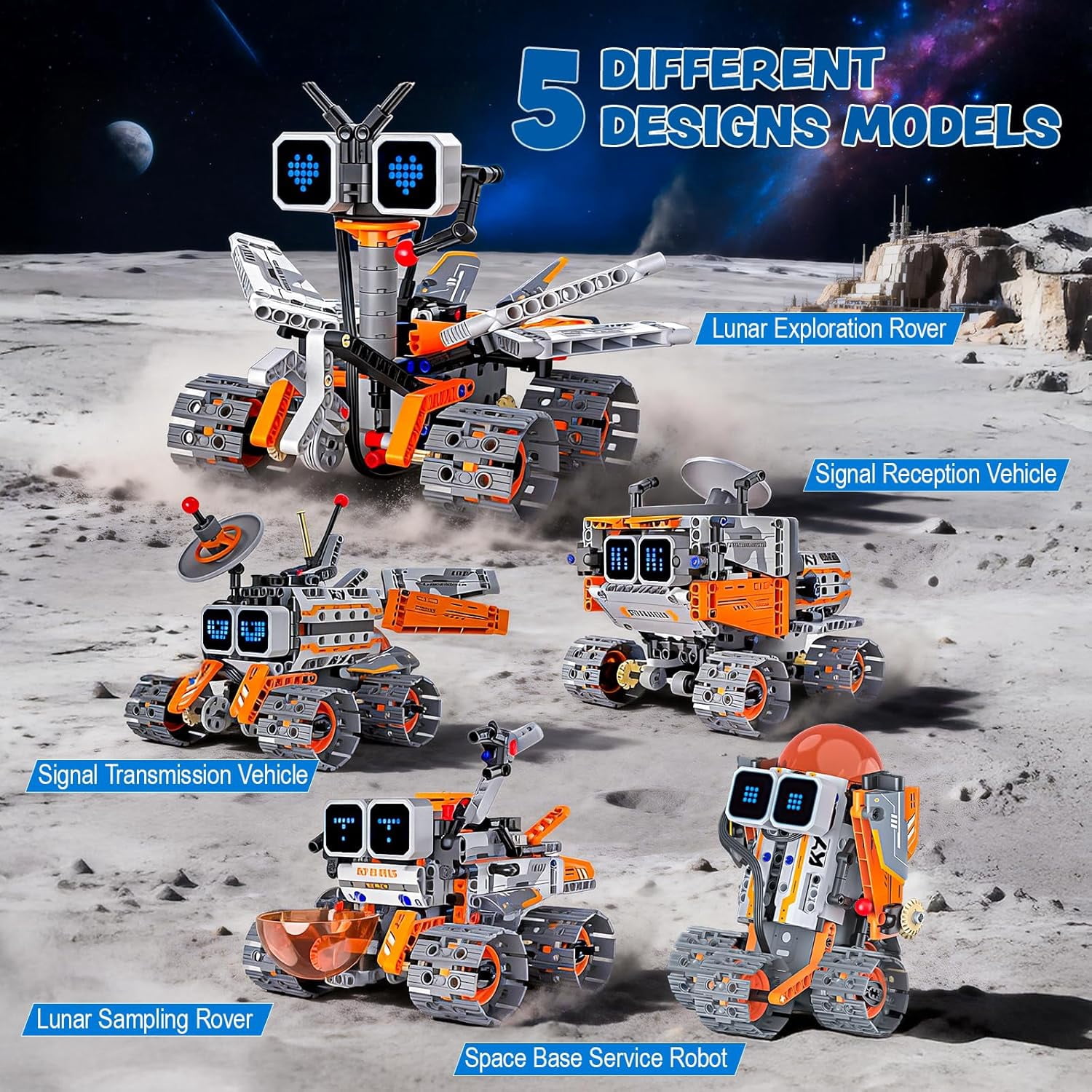 Ylutex Robot Building Block Set, 5-in-1 STEM RC Robot Building Set with App & Remote Control, Rechargeable Building Blocks Coding Robot Toy with LED Lights