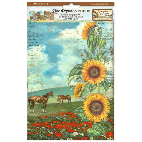Stamperia Assorted Rice Paper A4 6/Sheets-Sunflower Art