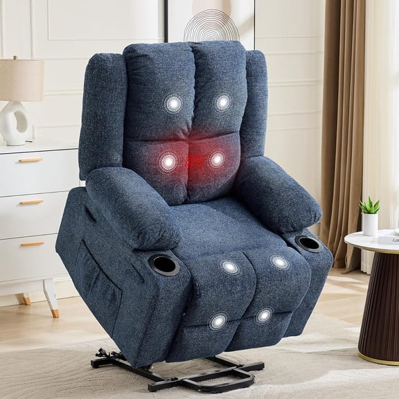 Oversized Power Lift Recliner Chair for Elderly,135°Adjustable Lay Flat Lift Chair Electric Recliner Chairs with Massage and Heat,2 Cup Holders and Stand Assist for Living Room,Dark Blue