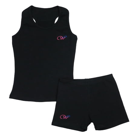 Wenchoice Black Cotton Gymnastic Training Tank Top Shorts Girl S M(3Y-4Y)