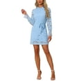thumbnail image 2 of INSPIRE CHIC Women's Ruffle Crew Neck Long Sleeves Floral Lace Casual Mini Dress XS Sky Blue, 2 of 6