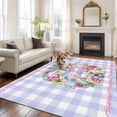 thumbnail image 3 of Happy Easter Area Rug 8x10 Washable Rug Non Slip Colorful Eggs Flowers Butterfly Purple Plaid Large Area Rug Soft Stainresistant Indoor Floor Carpet for Living Room Bedroom Home Office Dining Room, 3 of 8