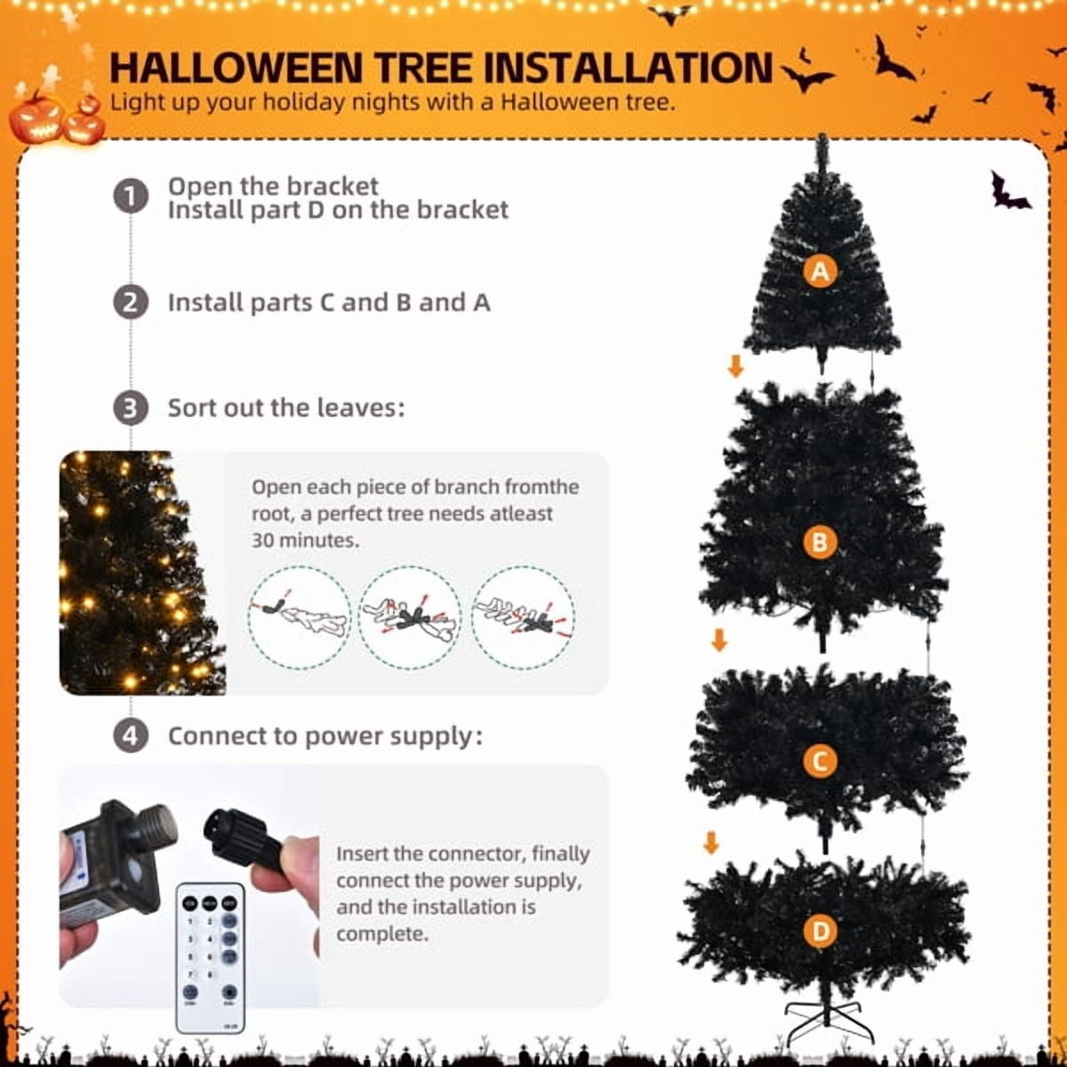 8 FT Pre-Lit Black Artificial Christmas Tree, 550 Warm White LEDs,1450 PVC Branch Tips, Holiday Centerpiece for Home/Office/Living Room