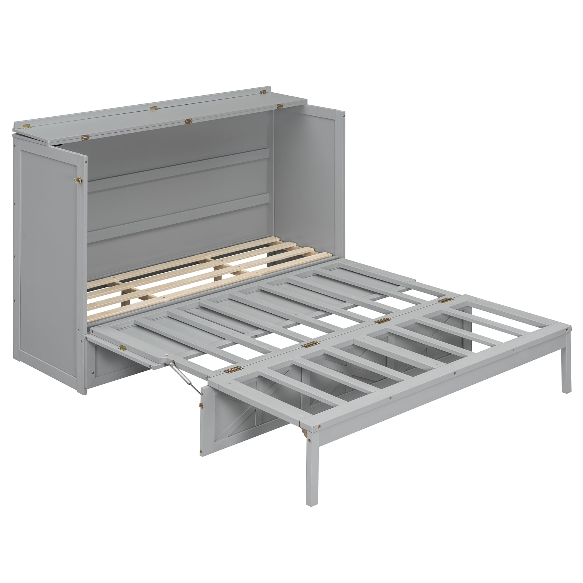 Mintazer Queen Size Murphy Bed with Charge Station & 3 Storage Drawers, Farmhouse Geometric Pattern Foldable Cabinet Wall Bed for Guest Room Small Apartment, Gray