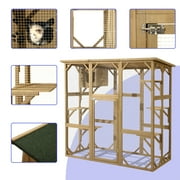 Magic Union Outdoor Wooden Cat House Large Cat Enclosures Kitten Cage with Weather Protection, Cat Catio with 6 Platforms and Extra Cat Hiding,Natural