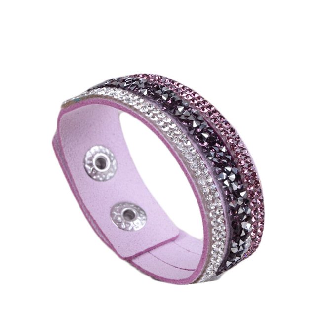 fastboy Unisex Rhinestones Leather Wrap Bracelet with Two Adjuatble Button Clasps