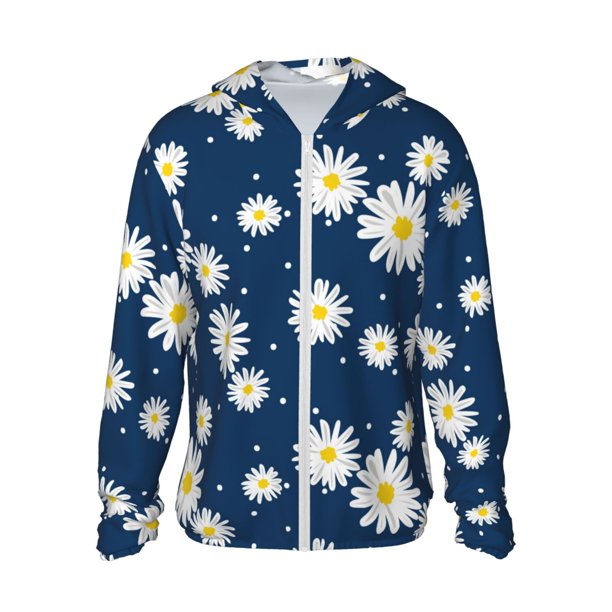Fotbe Daisies Flowers Chaqueta con Protección Solar UPF 50+ para Hombre y Mujer, Camisa con Capucha y Bolsillos-Large