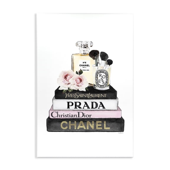 Stupell Industries Art Deco Fashion Designer Flower Makeup Bookstack Black Pink Watercolor Wall Plaque Art, 13 x 19, by Amanda Greenwood