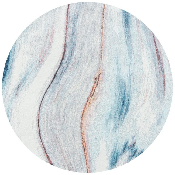 SAFAVIEH Phoenix Dawson Abstract Area Rug, Ivory/Blue, 6'7" x 6'7" Round