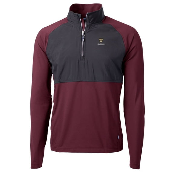 Men's Cutter & Buck Crimson/Black Harvard Crimson Adapt Eco Knit Hybrid Recycled Quarter-Zip Pullover Top