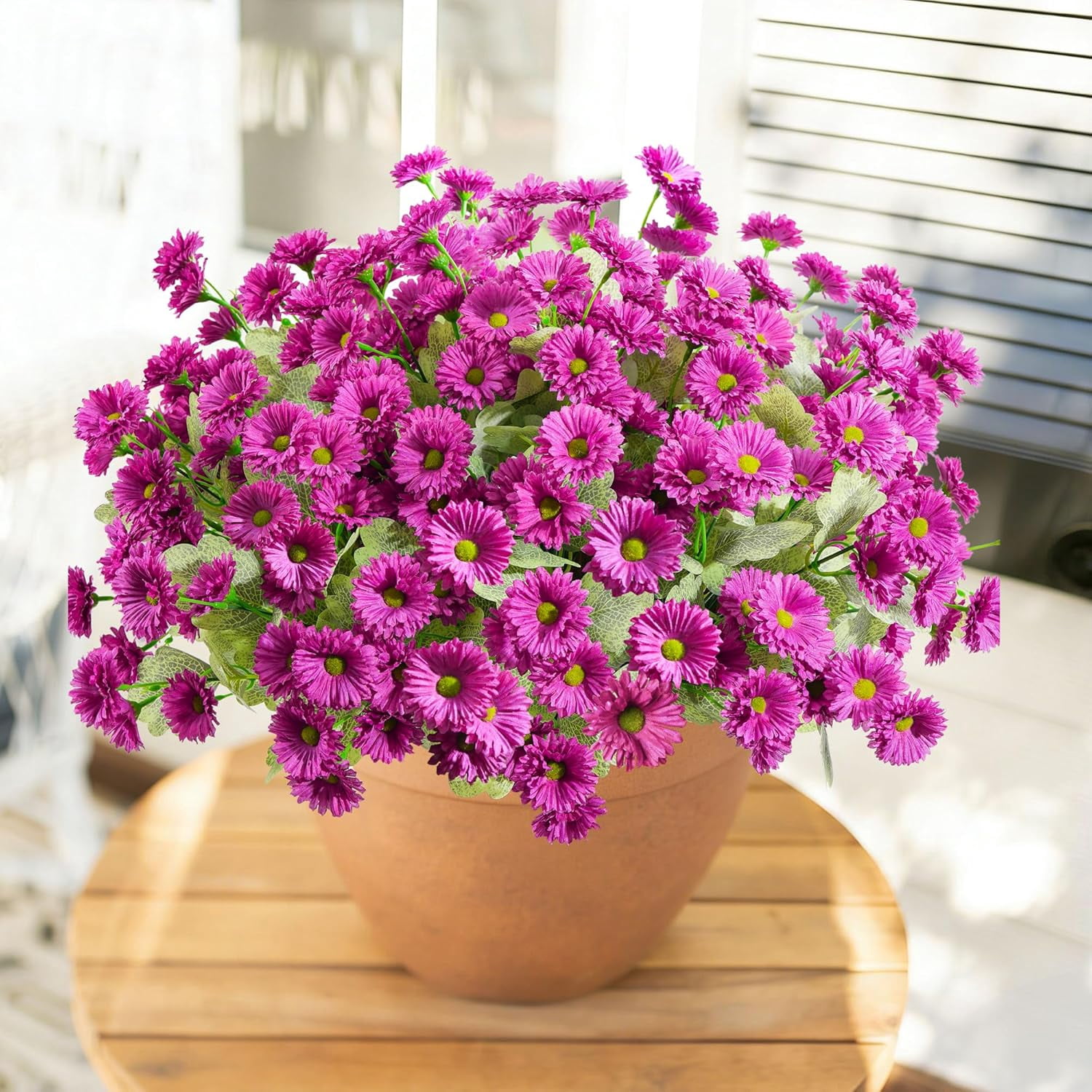 Artificial Flowers for Outdoors Spring Summer Outside Decor, 6 Bundles Fake Daisy Wild Silk Flowers UV Resistant Outdoor Faux Plants for Planter Front Door Porch Balcony Yard, Fuchsia