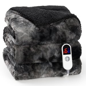 MARNUR Heated Blanket 72x84 Faux Fur Tie-Dye Black