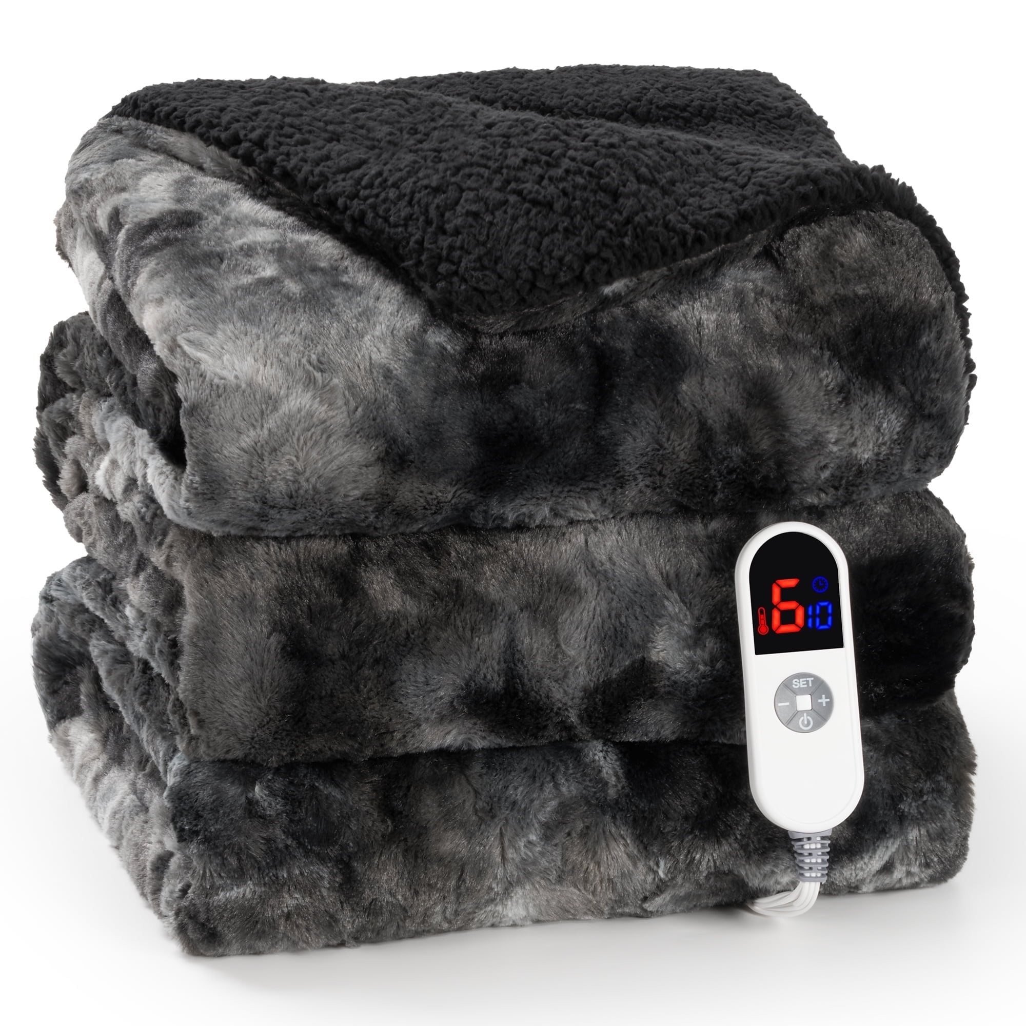 MARNUR Heated Blanket 72x84 Faux Fur Tie-Dye Black