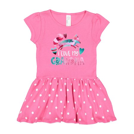 

Inktastic I Love My Grandma Pink and Blue Fox with Hearts Gift Toddler Girl Dress