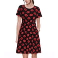 thumbnail image 1 of Fotbe Sexy Red Lips Kiss Vestido Largo de Moda para Mujer, Vestido Tipo Camiseta con Manga Corta y Estilo Casual a Rayas y Bloques de Color, 1 of 6