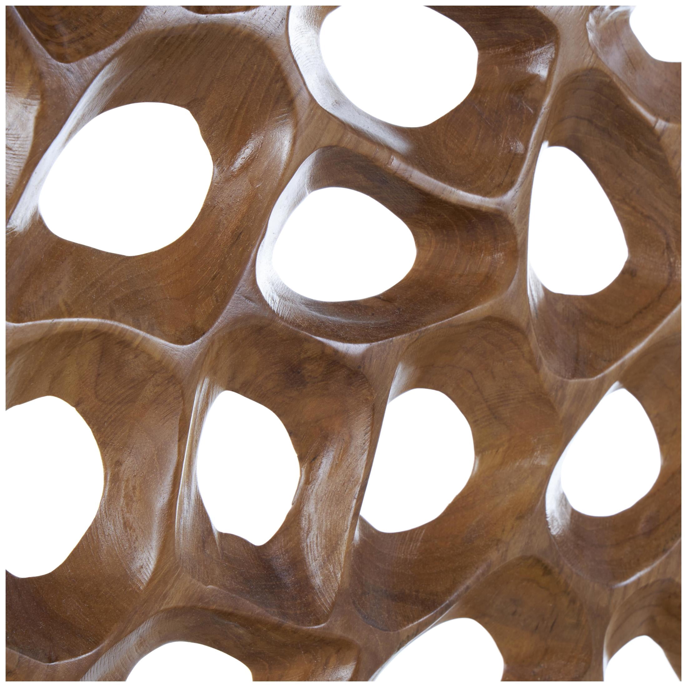 20" x 21" Brown Teak Wood Handmade Circular Cutout Abstract Sculpture, by DecMode