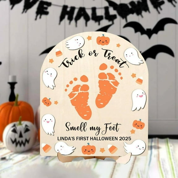 DIY Halloween Baby Footprint Sign 2025, My Little Boo Wooden Keepsake, Custom Kids Craft & Halloween Décor