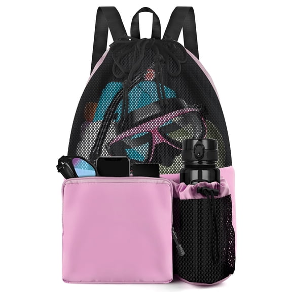 Swim Bag Beach Backpack with Wet Pocket Mesh Drawstring Bags for Swimming, Gym
