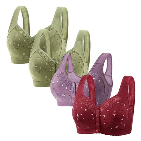 Fznquz Push Up Womens Bra Plus Size Breathable Front Closure No Wire Green Bralettes Ladies Bras 4 Pack
