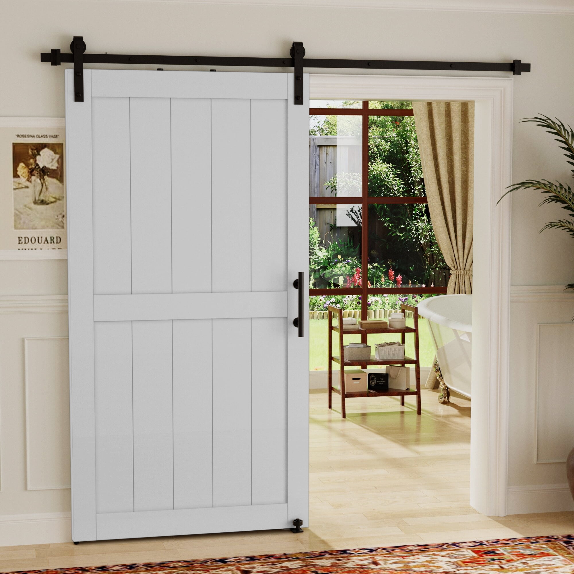 Miniyam 36 in. x 84 in MDF White H-Shaped Barn Door with Hardware
