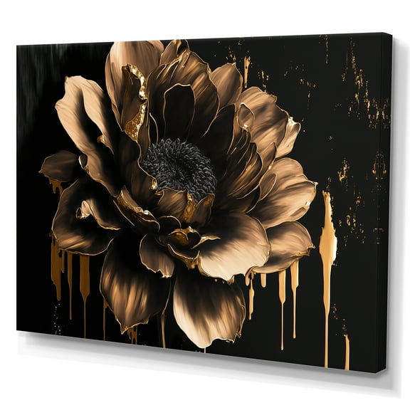 Designart Black And Gold Dahlia Canvas Wall Art