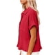 thumbnail image 5 of Craaazy Women's Oversized Short Sleeve Tunic Tops, Lightweight Casual Shirt, Collared Pocket Blouse with Ruffle Hem for Everyday Outfits Gifts, 5 of 9
