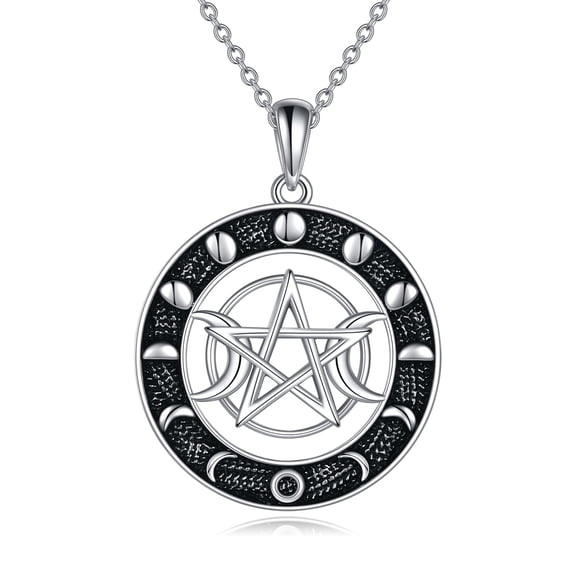 Triple Moon Necklaces Sterling Silver Moon Pentagram Pagan Wiccan Witch Jewelry for Women