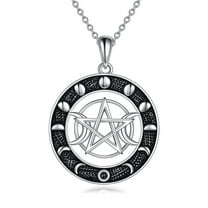 Triple Moon Necklaces Sterling Silver Moon Pentagram Pagan Wiccan Witch Jewelry for Women