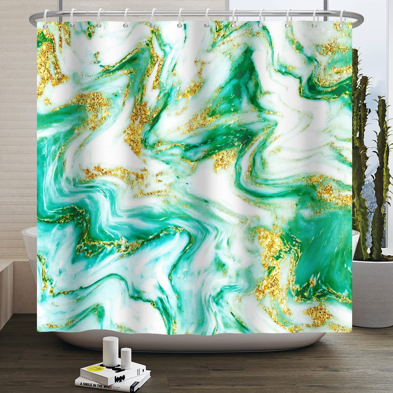 Green Marble Shower Curtain Abstract Gold Foil Shower Curtains Striped Marble Texture Shower