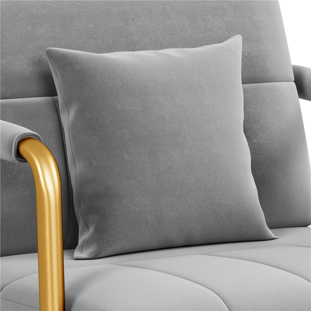 Renwick Velvet Accent Armchair with Cozy Pillow, Light Gray