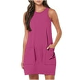 thumbnail image 1 of EQWLJWE Mini Robes d'Été pour Femmes, Robe Débardeur Basique Sans Manches pour Femmes, Robe T-Shirt Sans Manches Unie pour Femmes, Robe Décontractée Ample à Col Rond avec Poches Longueur Genou, 1 of 7