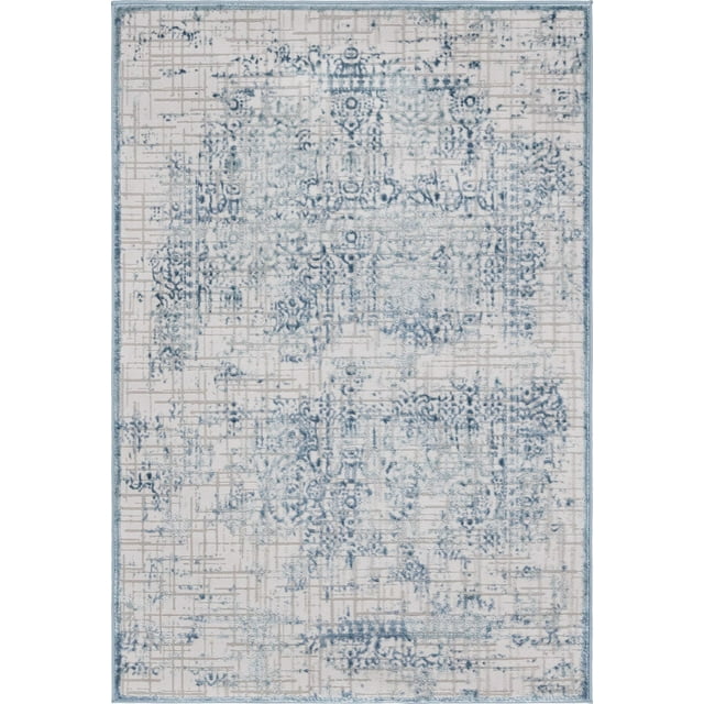 Unique Loom Aberdeen Collection Tapis Texturé Vintage Traditionnel, 4 x 6 Pieds, Bleu/ivoire