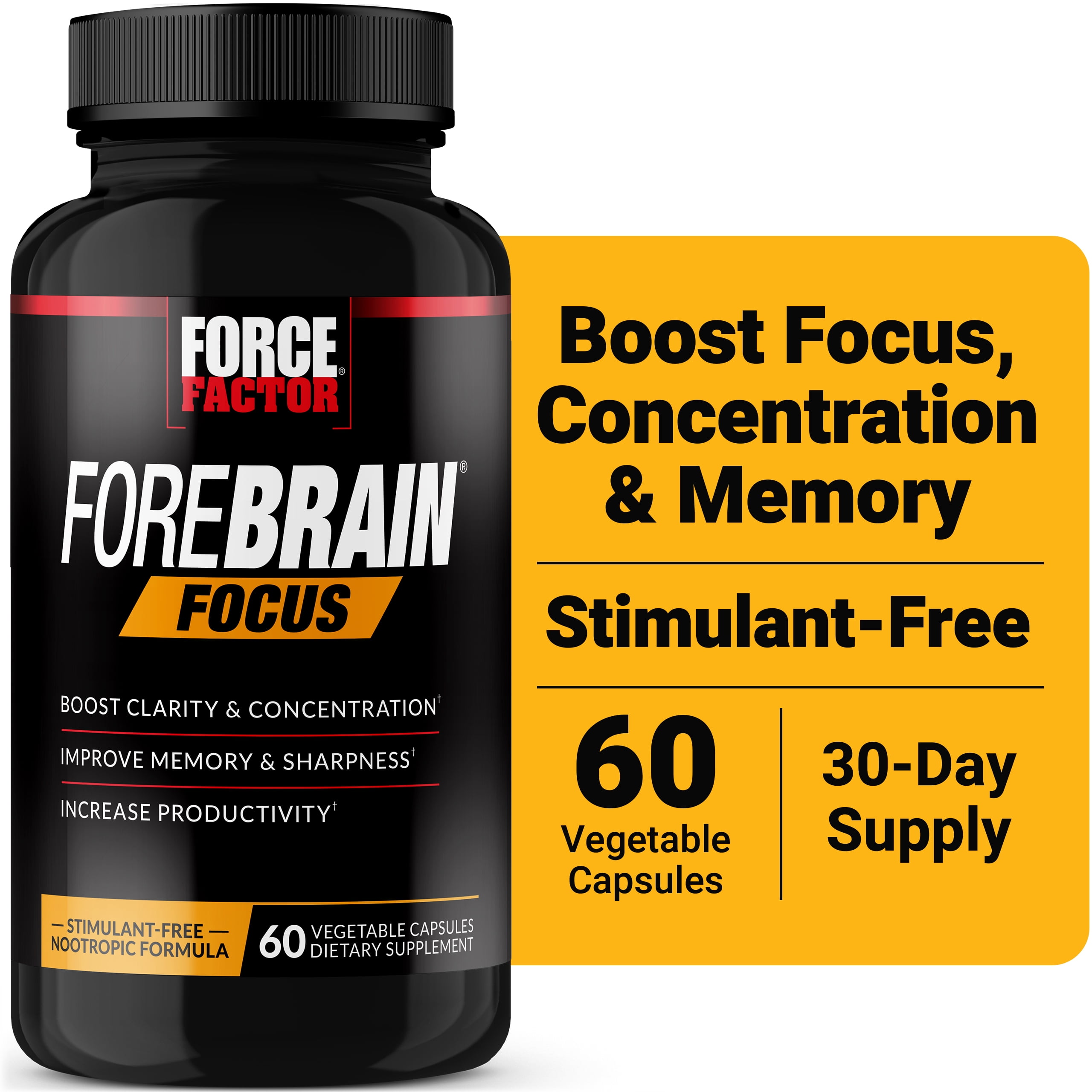 (2 pack) Force Factor Forebrain Focus, Nootropic Brain Supplement to Support Clarity, Concentration, Memory, Focus & Productivity, 60 Capsules