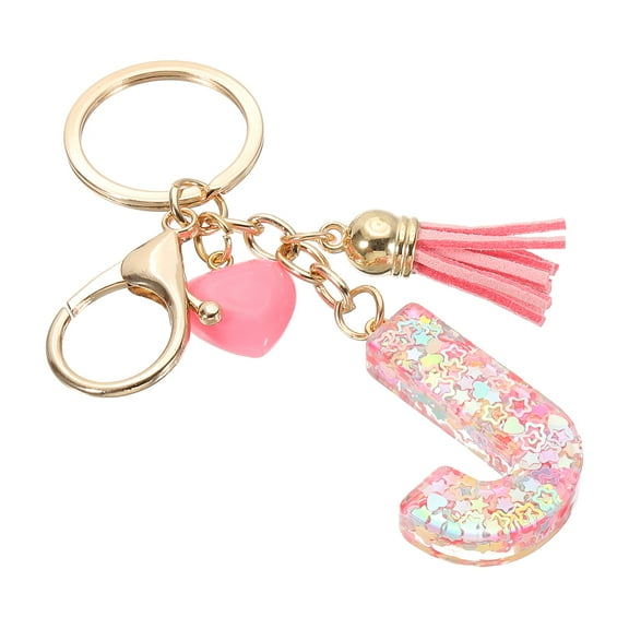 Uxcell Initial Letter Keychain, Letter J Heart Design Charm with Tassels Decorative Alphabet Pendants for Bag Backpack DIY Craft, Pink