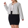 thumbnail image 5 of Agnes Orinda Plus Size Plaid Tweed Blazer for Women Collarless Long Sleeve Open Front Work Short Jacket 4X White, 5 of 7