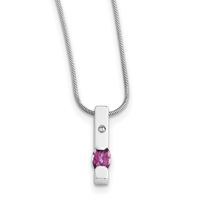 SS White Ice .02ct. Diamond and Pink Topaz Necklace 18 Inch