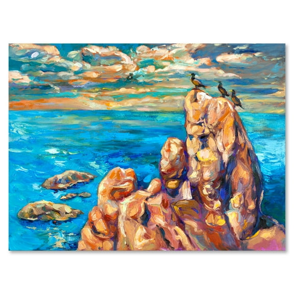 Designart ' The Blue Ocean By Rocky Cliffs I ' Nautical & Coastal Canvas Wall Art Print