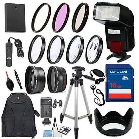 58mm 17 Piece Accessory Kit for Canon EOS Rebel T6, T5, T3, 1300D, 1200D, 1100D DSLRs with Replaceable LP-E10 Battery, Automatic LED Flash, 16GB Memory, HD Filters, Backpack, Auxiliary Lenses &
