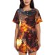 thumbnail image 1 of Balery Western Fire Cowboy Conjunto de Pijama para Mujer con Estampado, Dos Piezas de Manga Corta y Shorts, Ropa de Dormir Suave con Cuello Redondo y Bolsillos-Large, 1 of 6