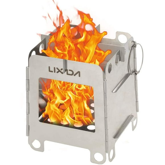 Lixada Lightweight Folding Pocket Wood Burning Stove Portable Stainless Steel Tiny Camping Stove Backpacking Stove for Outdoor Camping Backpacking BBQ Hiking Picnic,Cooking-Compact Design