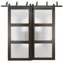 Sliding Closet Frosted Glass Barn Bypass Doors 56 x 80 inches | Lucia 2552 Chocolate Ash | Sturdy Top Mount 6.6ft Rails Hardware Set | Wood Solid Bedroom Wardrobe Doors