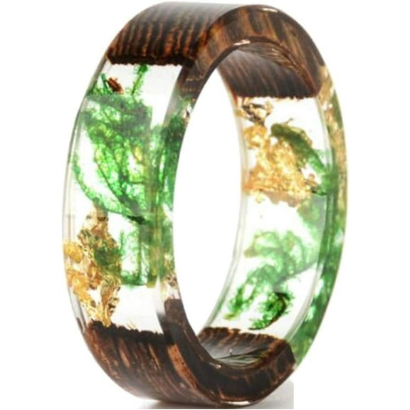 8mm Transparent Acrylic Resin Wood Ocean Style Wedding Band Anniversary Ring