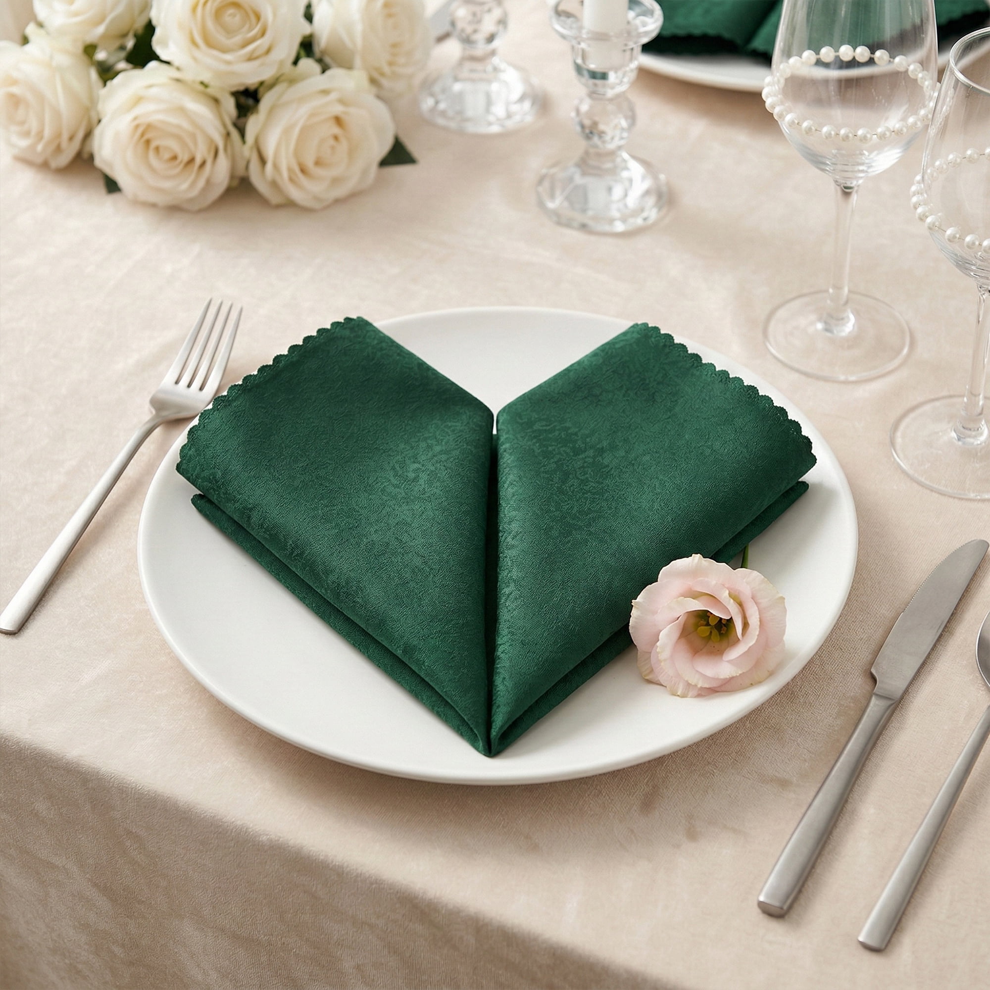 Unique Bargains 12Pcs Reusable Party Cloth Napkins Dark Green 19x19inch