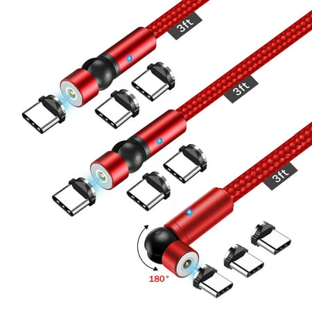 TOPK[3-Pack]Magnetic USB Type C Charging Cable Nylon Braided 540 Degree Charger Cord Compatible Devices For Samsung Huawei and More(Red/1M)