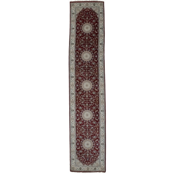 Red Floral 2'7X12'5 Indo-Nain Oriental Runner Rug
