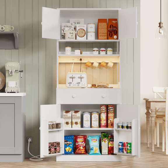 BYT 72" Tall Kitchen Pantry Storage Cabinet, Large Storage Cabinet with Doors and Shelves, Pantry Cabinet for Kitchen, Dining Room, White