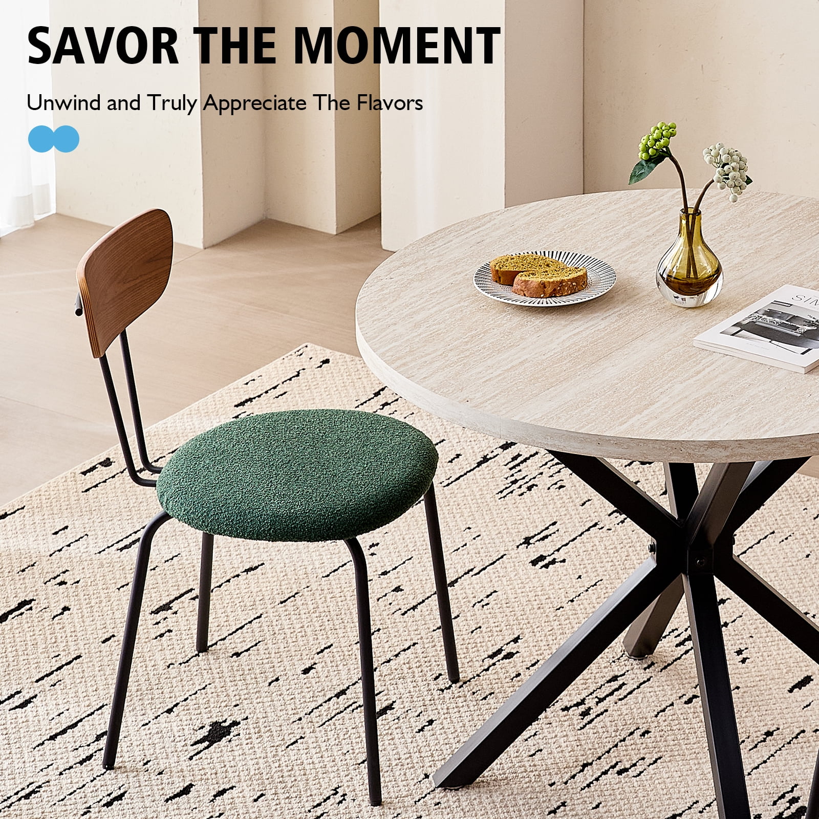 39 Inch Round Dining Table for 4, Mid-Century Kitchen Leisure Table for Apartment Living Room Space Saving, Metal Cross Legs, Light Stone Pattern