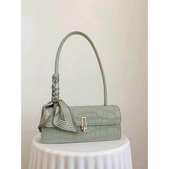 New Solid Color PU Scarf Bag, With Lid And Inner Zipper, Suitable For Christmas And Valentine's Day Gift , Green